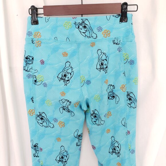 Disney Blue Lilo and Stitch Floral Pattern Pockets Cute Pants Legging Size XS - Picture 12 of 15